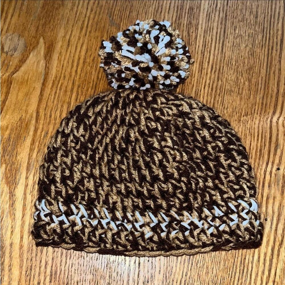 Creaciones Cayana Handmade Crochet Pom Pom Baby Beanie Brown